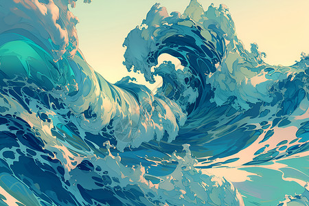 海浪波纹底纹大海里的波涛插画