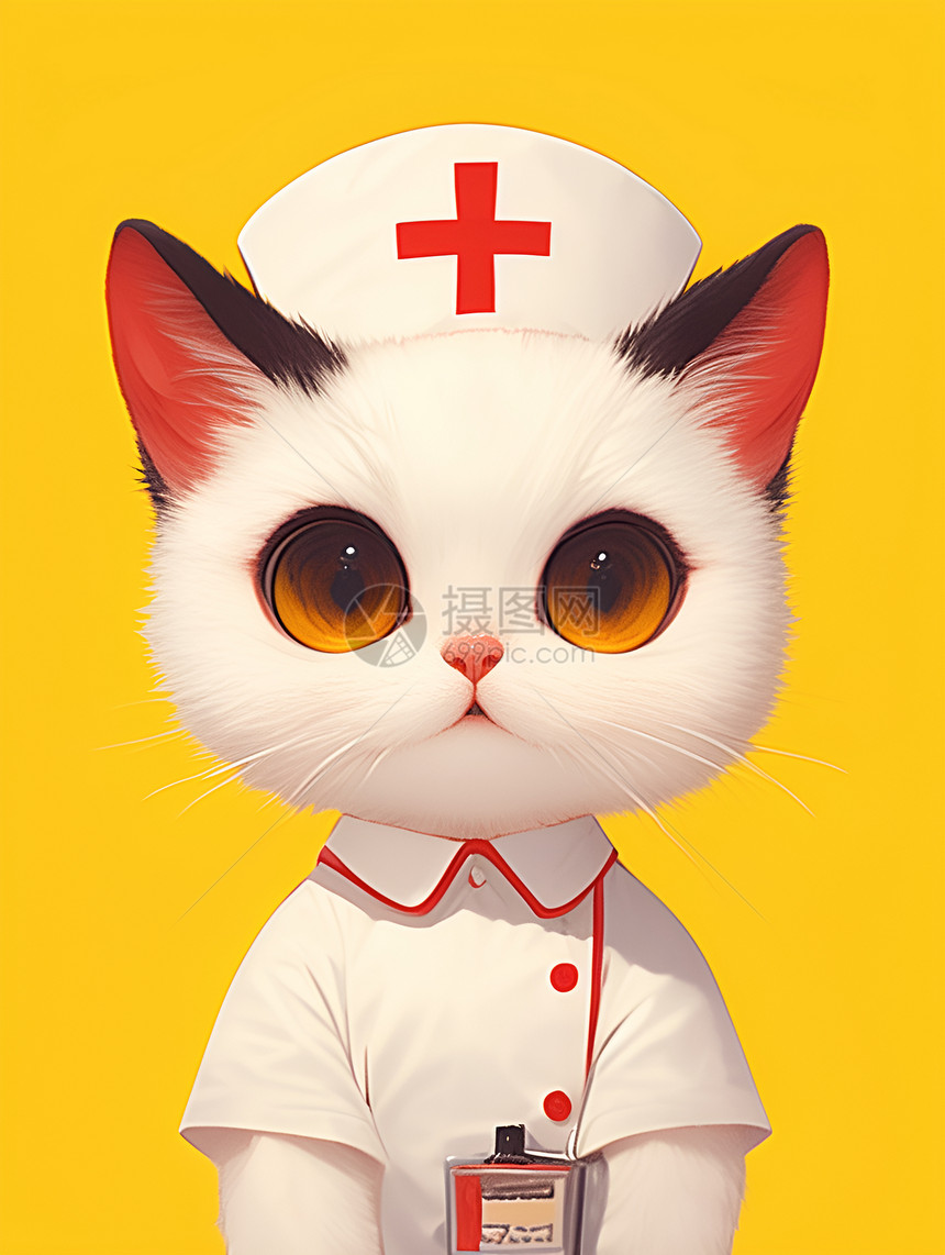 可爱的白猫穿着护士服图片