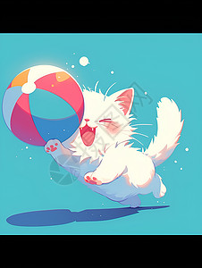 海豹玩皮球可爱的白猫在玩皮球插画