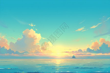 夕阳下大海夕阳下的海洋插画