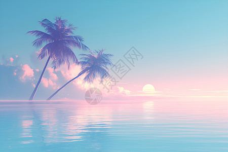 夕阳下的岛屿夕阳下的热带岛屿插画
