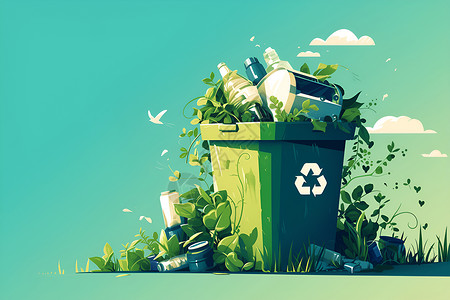 环保绿色垃圾桶背景图片