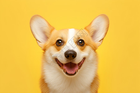 黄色的狗狗快乐的柯基犬在黄色背景上背景