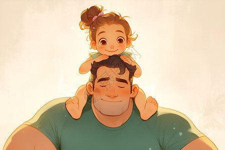 爸爸肩上女孩爸爸肩上的小女孩插画