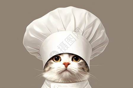 宠物装扮厨师装扮的猫插画
