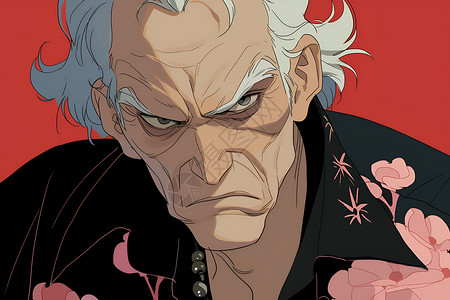 生气的老人一位穿着花衬衫的老人插画