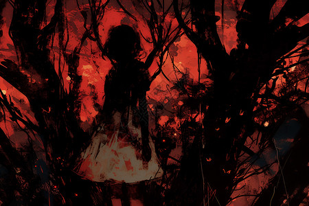 冲破黑暗黑暗森林的女孩插画