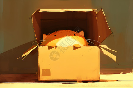 纸箱盒盒中的猫咪插画