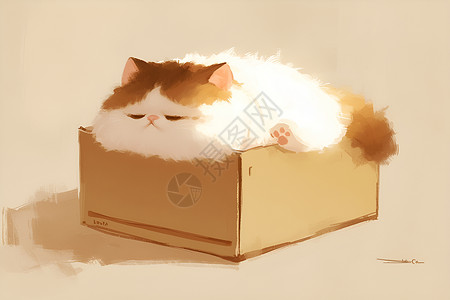 猫卧盒中纸箱盒猫高清图片
