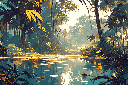 绘画的热带丛林背景图片