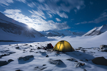 雪地帐篷雪山中的帐篷背景