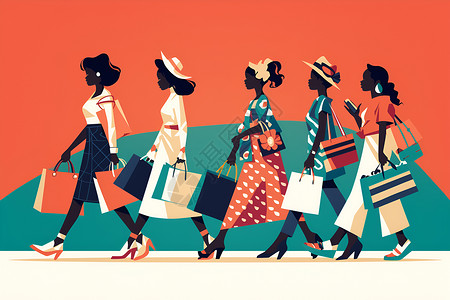 拎着包的女人拎着购物袋的女人插画