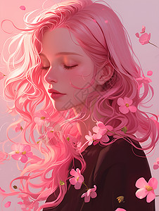 粉色长发女孩背景图片