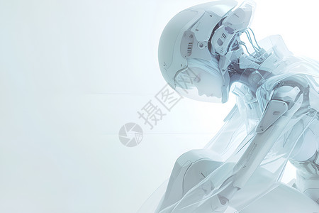 飞行头盔白色未来高科技机器人插画