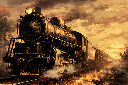 蒸汽机火车复古的蒸汽火车插画