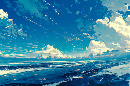 蓝色海洋花边海上的涟漪插画插画
