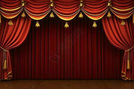 缎布舞台上的红色幕布插画