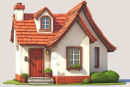 木门素材小房子上的细节插画