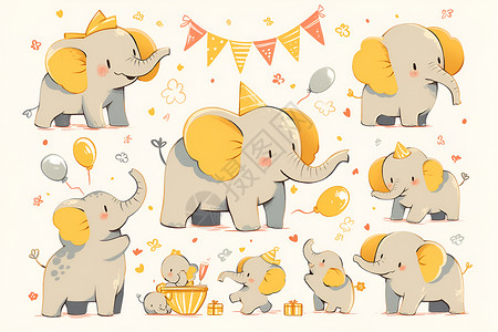 可爱的大象插画背景图片