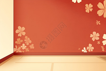 地板图案红墙上的花朵图案插画