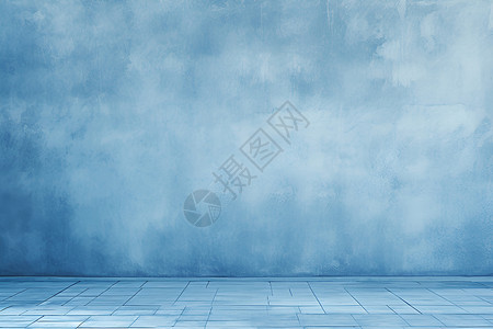 蓝色墙壁地板烤砖墙高清图片