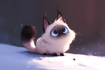 动物之眼雪中的蓝眼猫插画