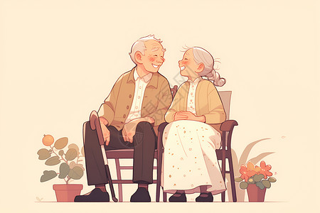 男老年幸福的老年夫妻插画