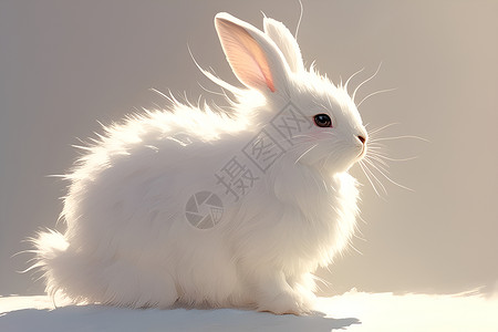 蓬松可爱的白色兔子插画