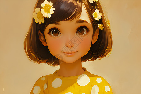 黄裙子短发女孩甜美可爱的小女孩插画