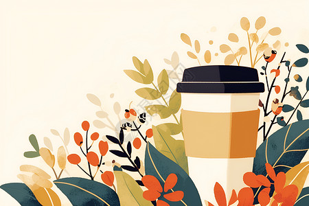 饮料纸杯花草丛里的咖啡杯插画