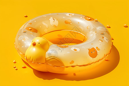 充气管一个黄鸭游泳圈插画