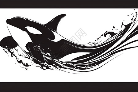 简单黑白美甲简单的虎鲸插图插画