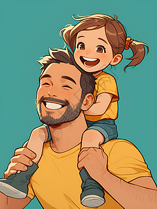 肩膀不舒服幸福开心的父女插画