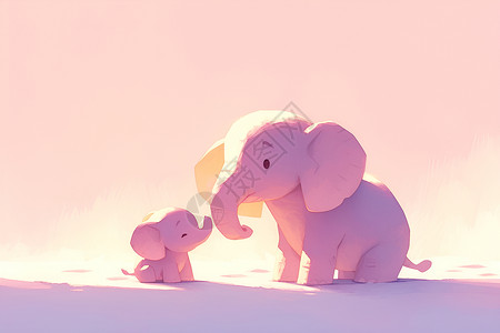 长羽母象与象宝宝插画