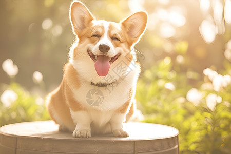 微笑的柯基动物狗舌头高清图片