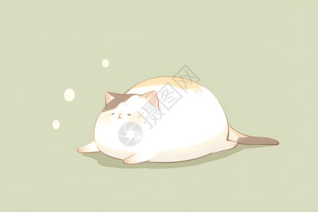 黄腹扇尾可爱的胖猫插画