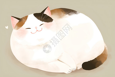 黄腹扇尾胖乎乎的小猫插画