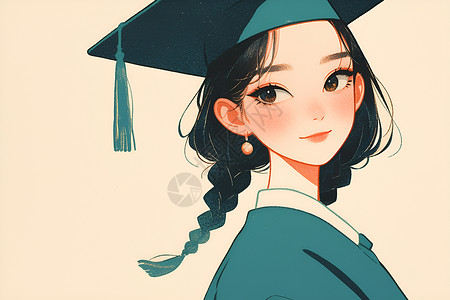 毕业学士服骄傲的女孩在毕业典礼上插画