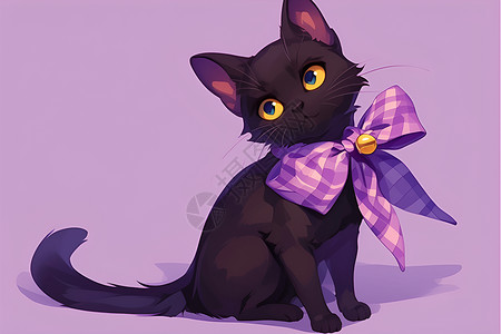 带蝴蝶结的猫带着蝴蝶结的黑猫插画
