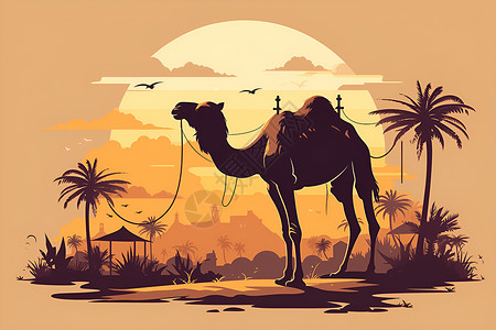 大漠骆驼宁静的大漠插画