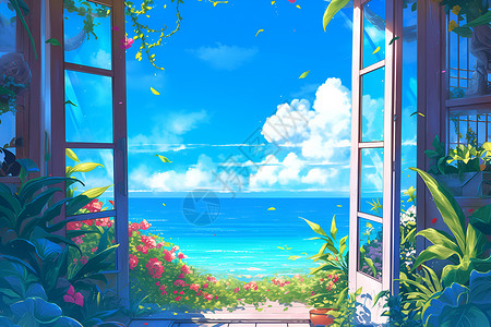 窗前的大海世界背景图片