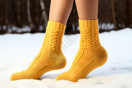 中袜子素材白雪中穿黄色袜子的人背景