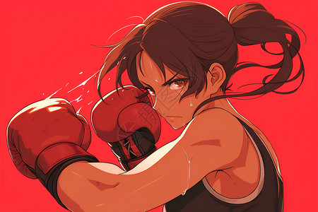女性拳击女孩显现出她对拳击的热爱插画