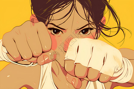 女性拳击拳击女孩的决绝表情插画