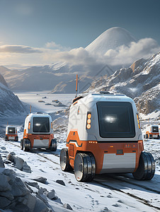 机器人汽车雪地上的机器人插画
