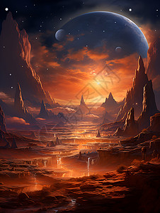 夕阳下的山夜空火星山高清图片