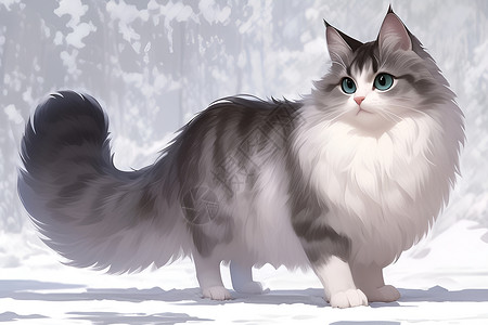 动物之眼冬日雪地中的蓝眼猫插画