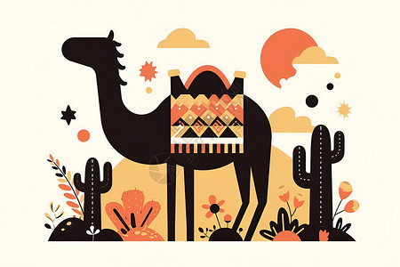 两个驼峰骆驼草地上的骆驼插画