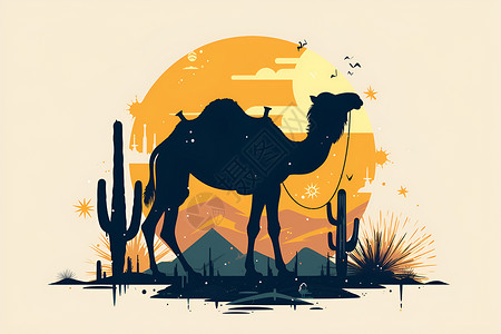 两个驼峰骆驼帅气的骆驼插画