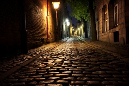 夜晚的石板小街高清图片